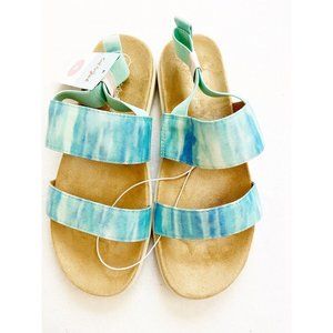 NWT Cat & Jack Kids Girls Slip-On Pull-On Footbed Tie-Dye Sandals, Blue, 4